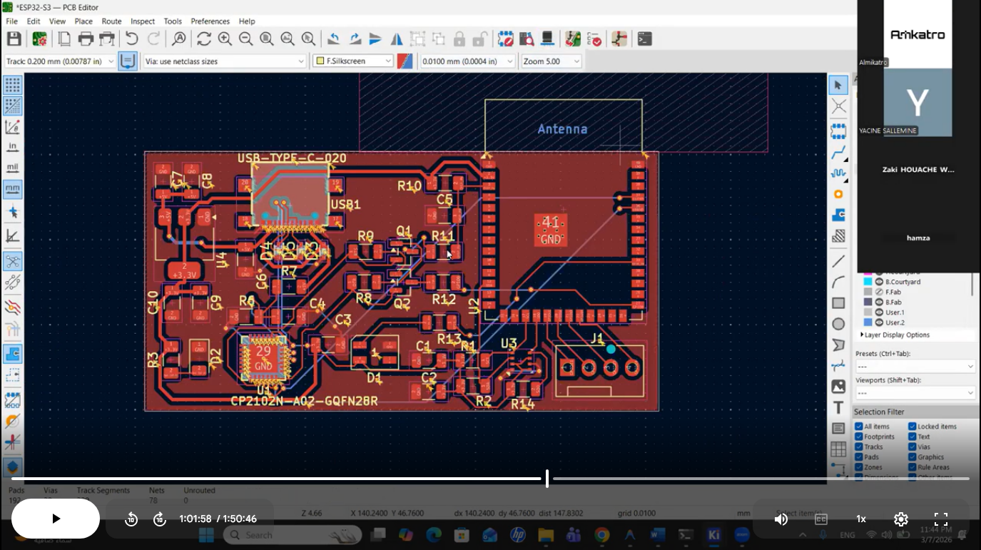 PCB design layout screenshot from course material